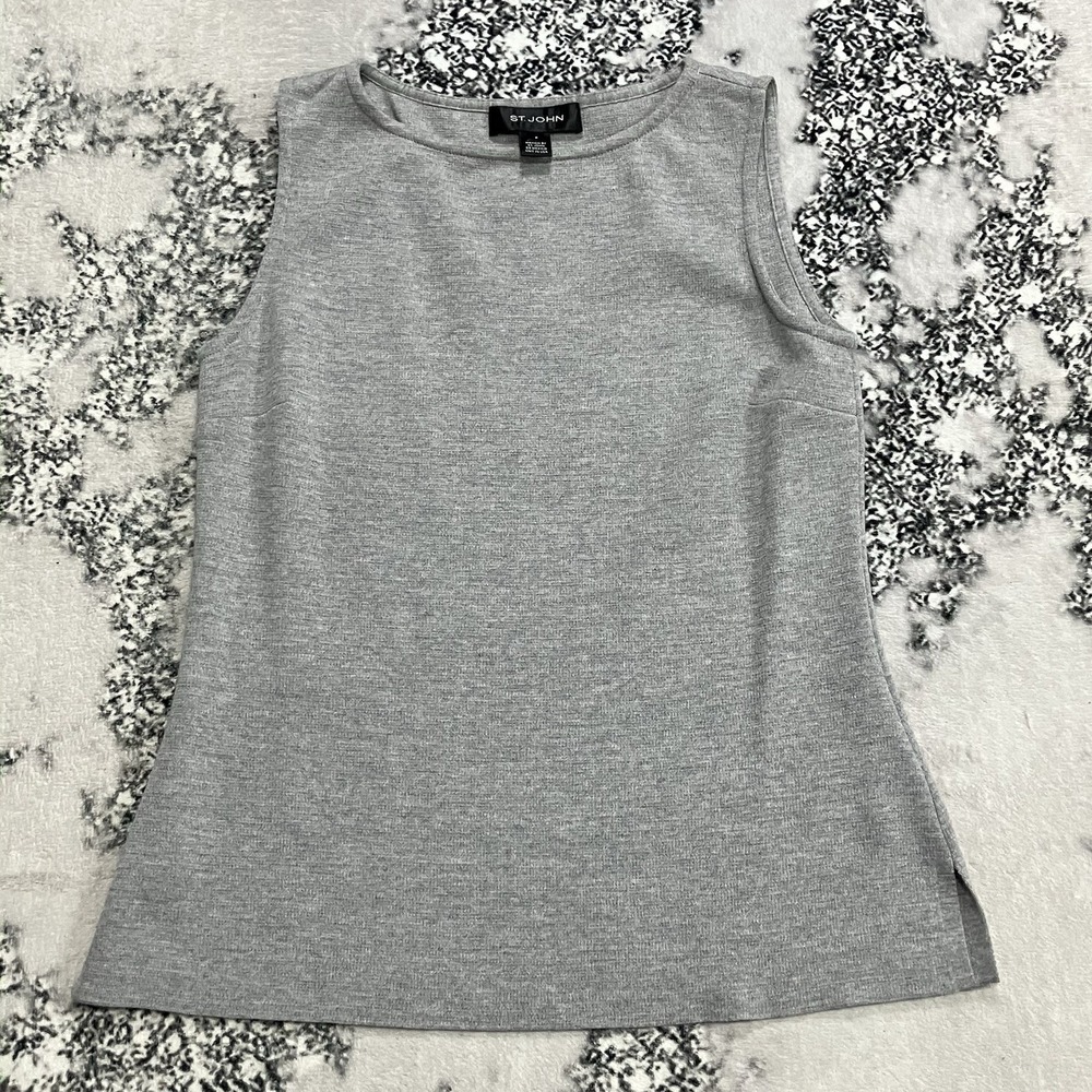 St. John Santana Knit Shell Top‎ Gray Sleeveless Stretch Career Womens Size SP
